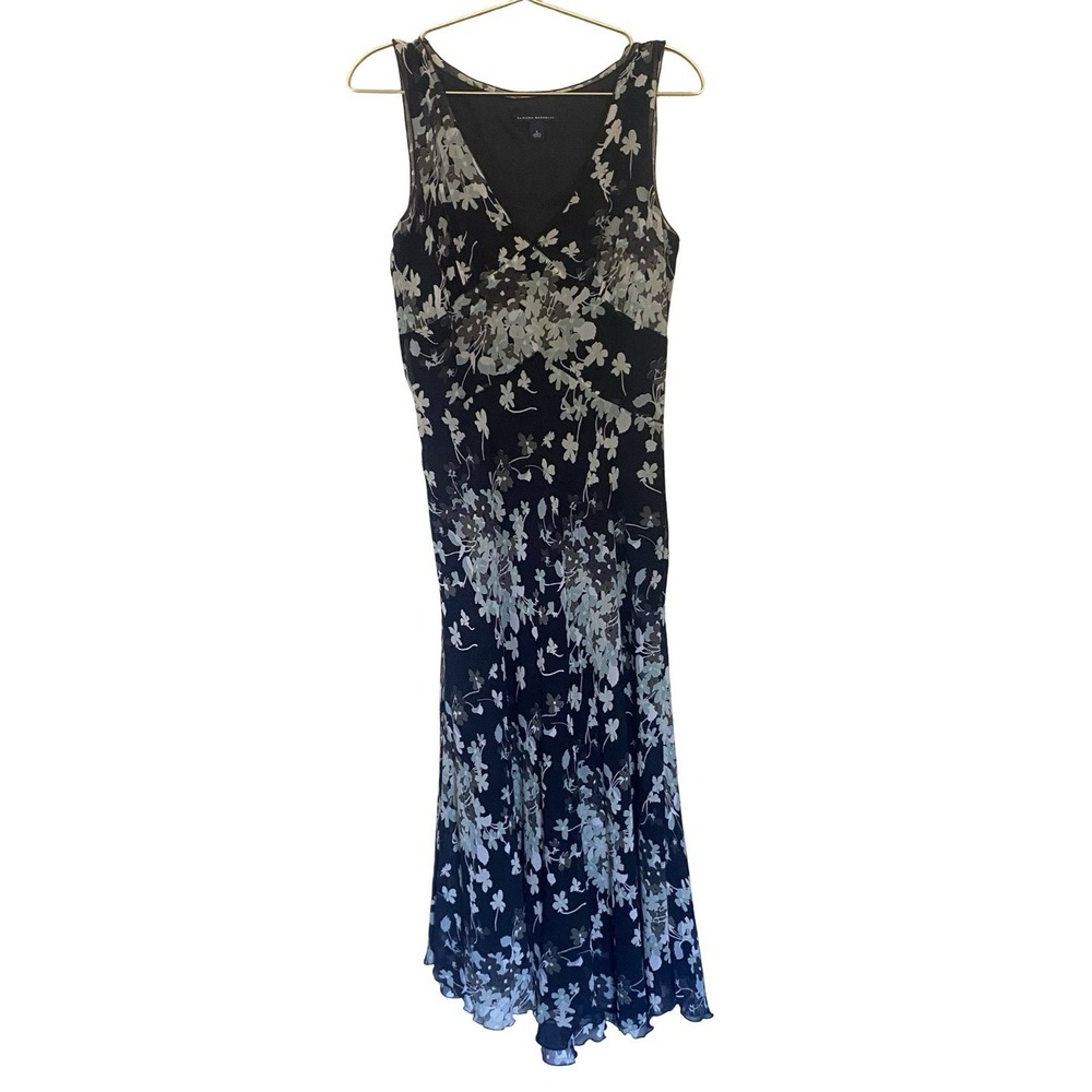Banana Republic Floral Maxi Dress Size 8 Silk Black Sheer Overlay Lined Women's